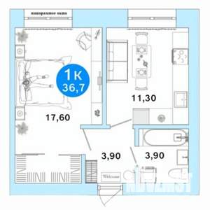 1-к квартира, вторичка, 37м2, 1/4 этаж