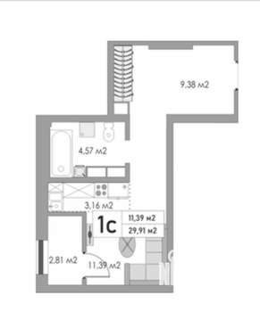 Студия квартира, вторичка, 30м2, 9/10 этаж