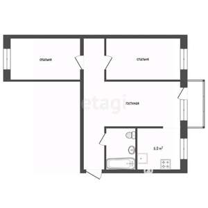 3-к квартира, вторичка, 56м2, 4/5 этаж