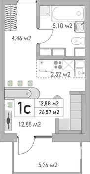 1-к квартира, строящийся дом, 27м2, 9/10 этаж