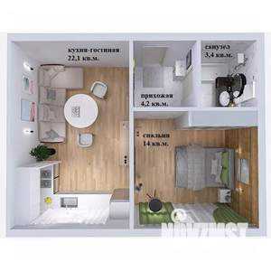 1-к квартира, вторичка, 44м2, 4/4 этаж