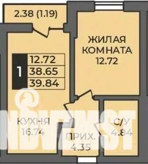1-к квартира, строящийся дом, 40м2, 11/12 этаж