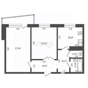 2-к квартира, вторичка, 51м2, 2/9 этаж