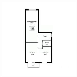 3-к квартира, строящийся дом, 81м2, 8/15 этаж