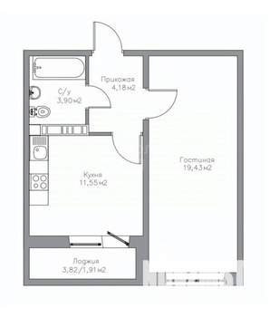 1-к квартира, вторичка, 41м2, 9/17 этаж