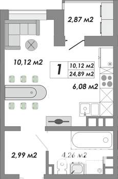 1-к квартира, строящийся дом, 25м2, 2/17 этаж