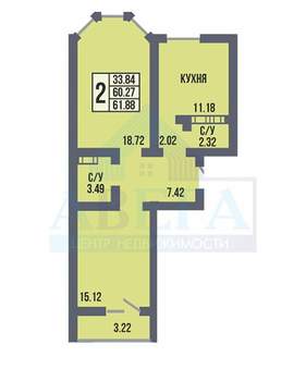 1-к квартира, вторичка, 62м2, 15/17 этаж