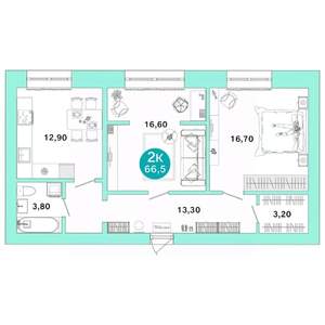 2-к квартира, вторичка, 67м2, 3/4 этаж