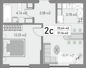 2-к квартира, вторичка, 37м2, 3/9 этаж
