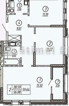 2-к квартира, вторичка, 60м2, 7/17 этаж