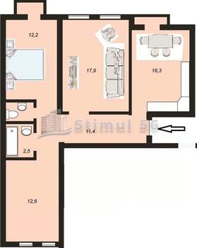 3-к квартира, вторичка, 74м2, 3/4 этаж