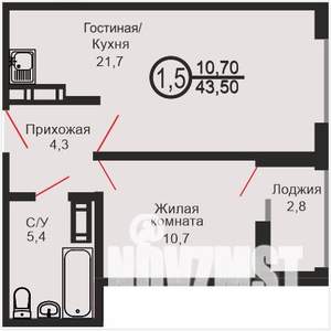 1-к квартира, вторичка, 44м2, 16/17 этаж