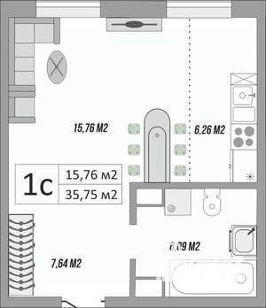 1-к квартира, строящийся дом, 36м2, 1/9 этаж