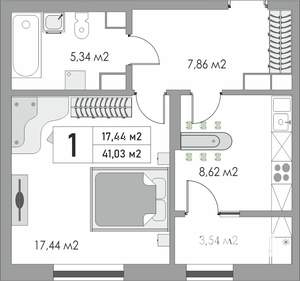 1-к квартира, строящийся дом, 41м2, 8/10 этаж