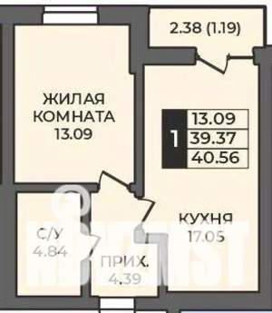 1-к квартира, строящийся дом, 41м2, 8/12 этаж