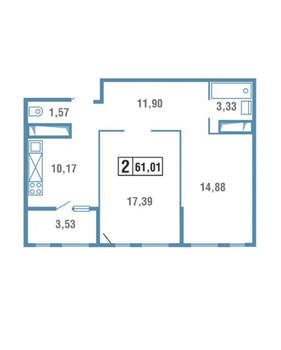 2-к квартира, вторичка, 61м2, 9/16 этаж