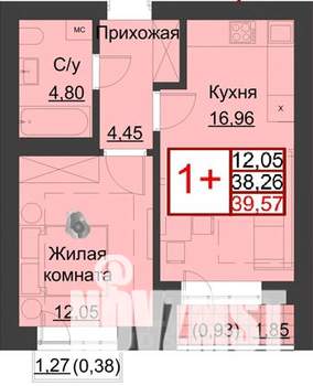 1-к квартира, строящийся дом, 40м2, 5/5 этаж