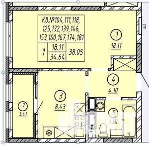 1-к квартира, вторичка, 35м2, 8/16 этаж