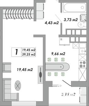 1-к квартира, строящийся дом, 39м2, 12/12 этаж