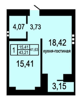 1-к квартира, вторичка, 43м2, 6/17 этаж