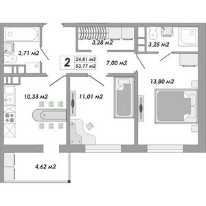 2-к квартира, вторичка, 54м2, 8/10 этаж