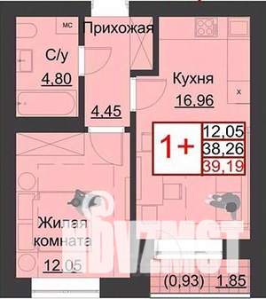 1-к квартира, строящийся дом, 39м2, 3/5 этаж
