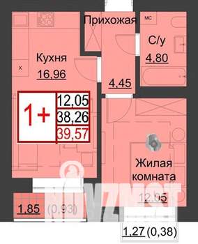 1-к квартира, строящийся дом, 40м2, 4/5 этаж