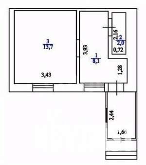 1-к квартира, вторичка, 24м2, 1/2 этаж