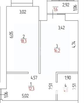 1-к квартира, вторичка, 53м2, 1/19 этаж