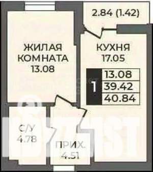 1-к квартира, вторичка, 41м2, 2/4 этаж
