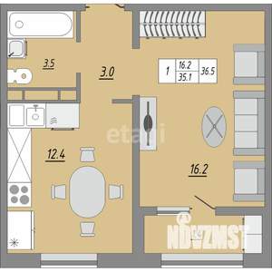 1-к квартира, вторичка, 37м2, 8/24 этаж