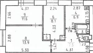 3-к квартира, вторичка, 61м2, 2/5 этаж