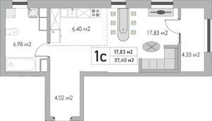1-к квартира, вторичка, 37м2, 7/9 этаж